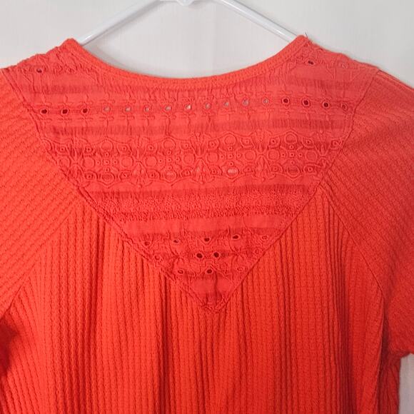 Free People Women's Parisian Nights Eyelet Embroidered Red Boho Top size  Xs - Picture 10 of 10